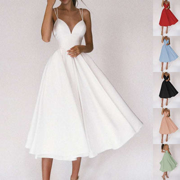 Sexy V-Neck A-Line Summer Dress for Women – Elegant Long Suspender Style