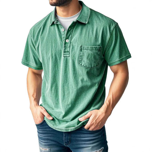Men's Casual All-matching Short Sleeve Button Lapel Shirt Polo Shirt