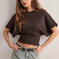 Women’s Batwing Sleeve T-Shirt – Casual Round Neck Short Sleeve Summer Top