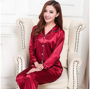 Luxurious Printed Silk Night Suit - 2 Pcs Set in Maroon - JZ Hub - Stylish Women's & Men's Clothing, Shoes, and Accessories