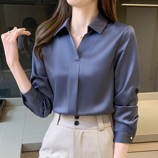 Elegant women's chiffon shirt – front view, perfect for spring and autumn