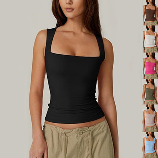 Stylish summer square-neck tank top in solid color for women