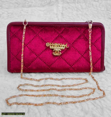 Hand And Shoulder Wallet For Girls With Long Golden Chain - Maroon - JZ Hub - Stylish Women's & Men's Clothing, Shoes, and Accessories